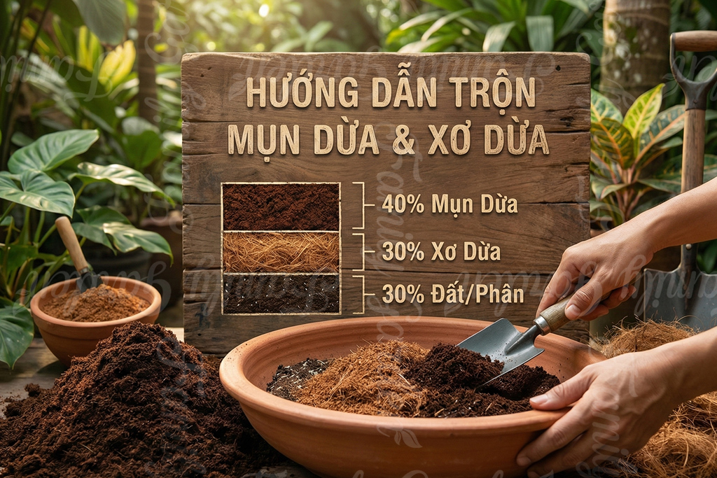 Hướng dẫn cách trộn xơ dừa trồng cây đúng kỹ thuật